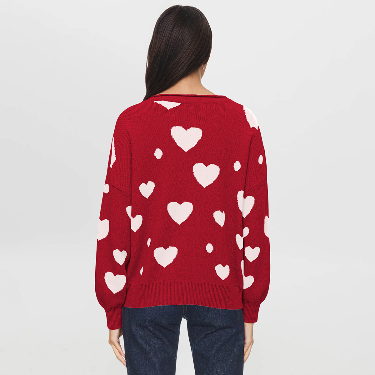 Polka Dot Heart Crewneck Pullover Sweater