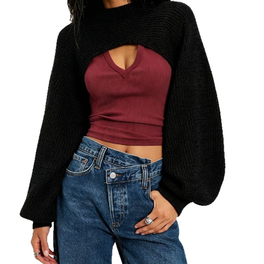 Women's Knit Round Neck Pullover Sweater with Raglan Sleeves