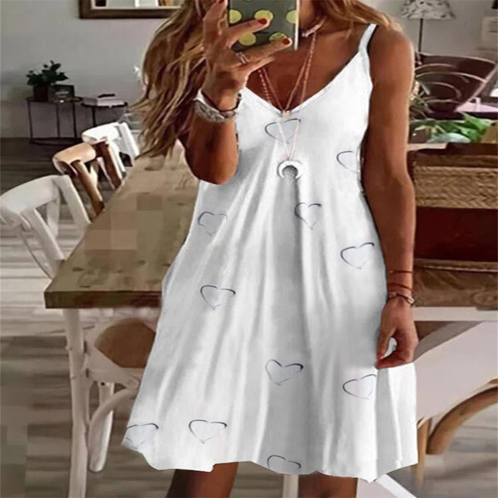 Women's Sexy V-Neck Printed Cami Dress Loose Fit