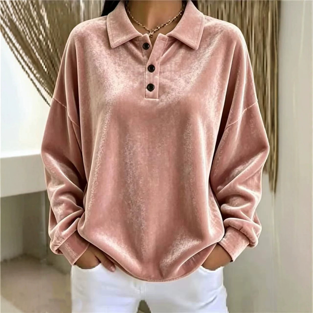 Women's Long-Sleeve Polo Collar Sweatshirt Top