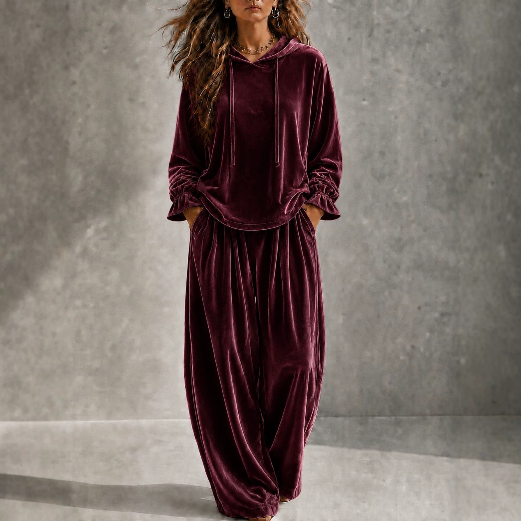 Velvet Long-Sleeve Two-Piece Lounge Set