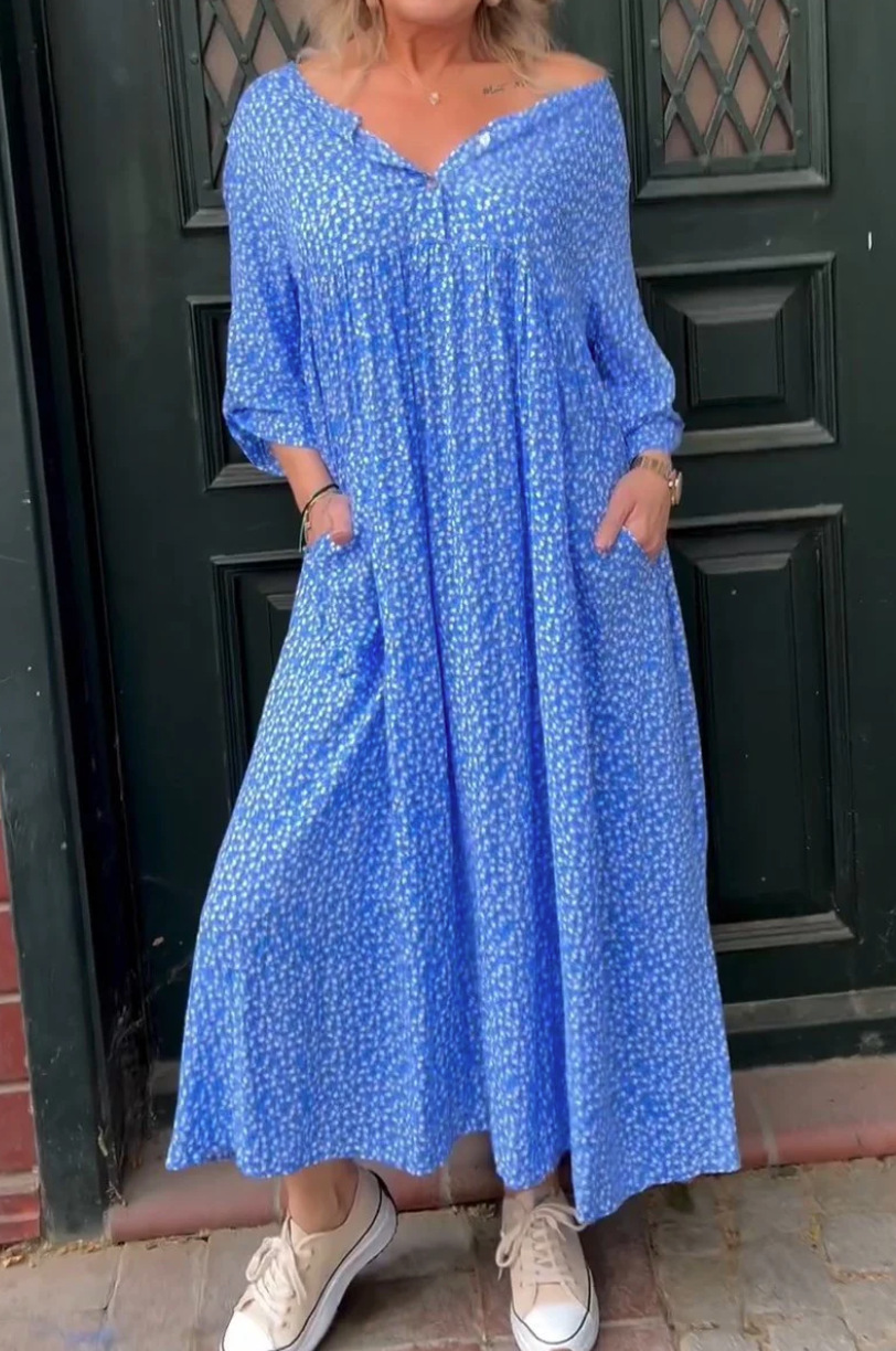 Women's Floral Button Long Sleeve Dress