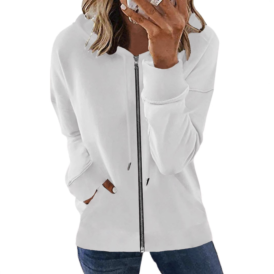 Zip-Up Hooded Cardigan Casual Solid Color