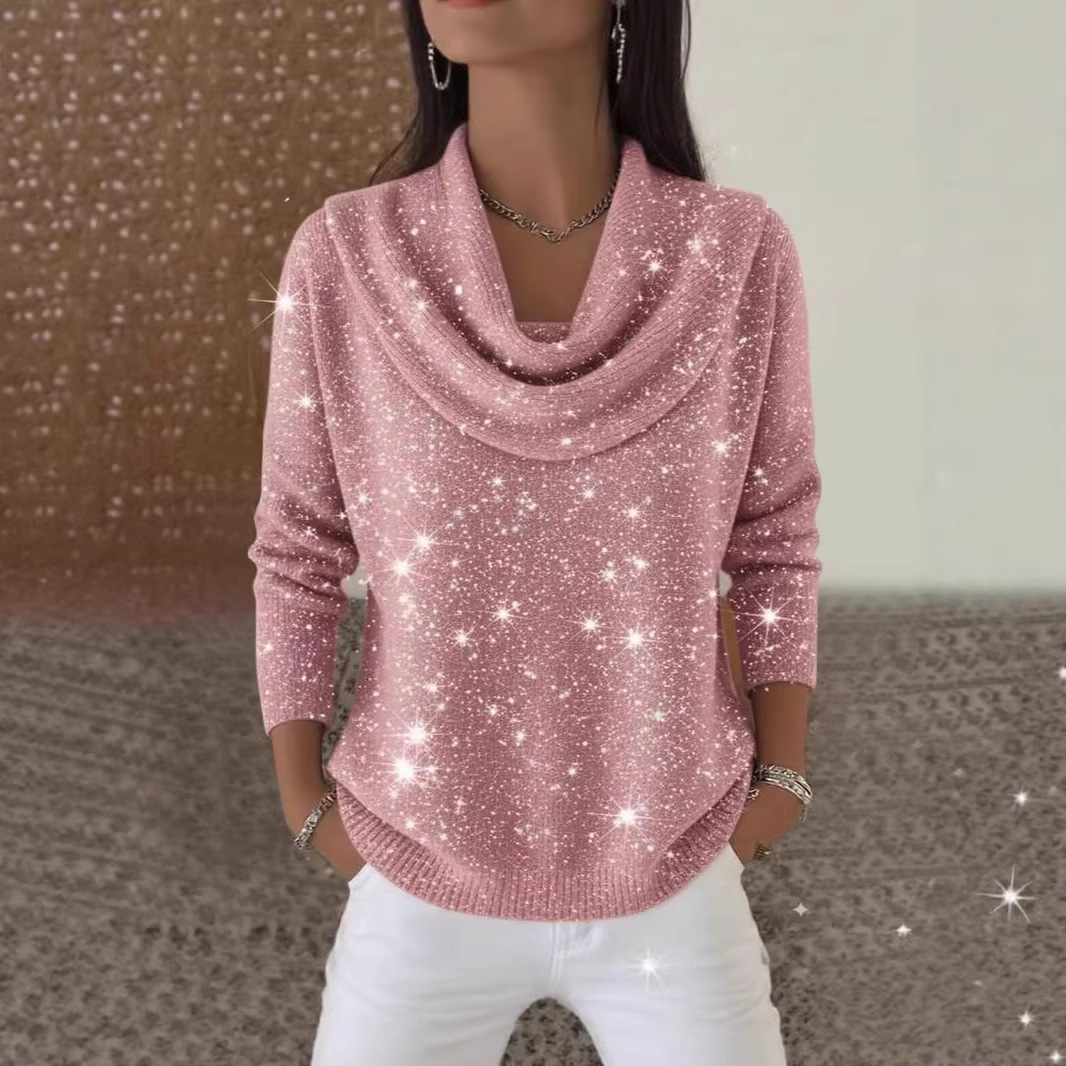 Women's Sequin Long Sleeve Knit Sweater Pullover