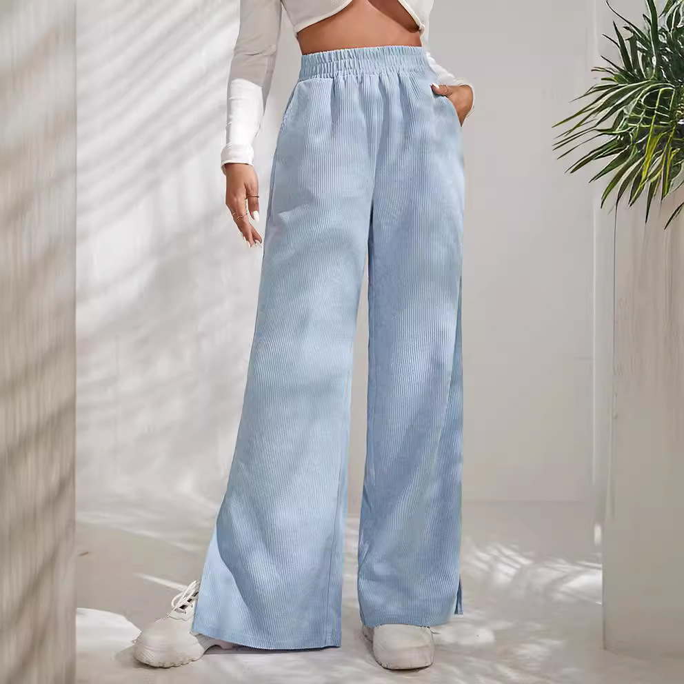 Women's High-Waist Corduroy Pants with Split Hem