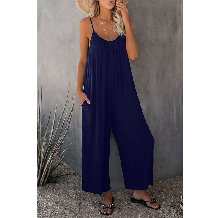 Women's Sleeveless Jumpsuit with Pockets Solid Color Casual