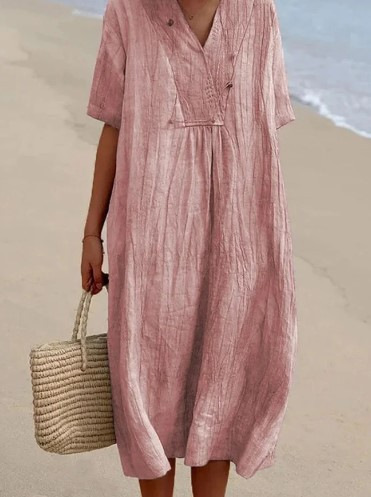 Women's Casual Slimming Solid Color Cotton Linen Dress