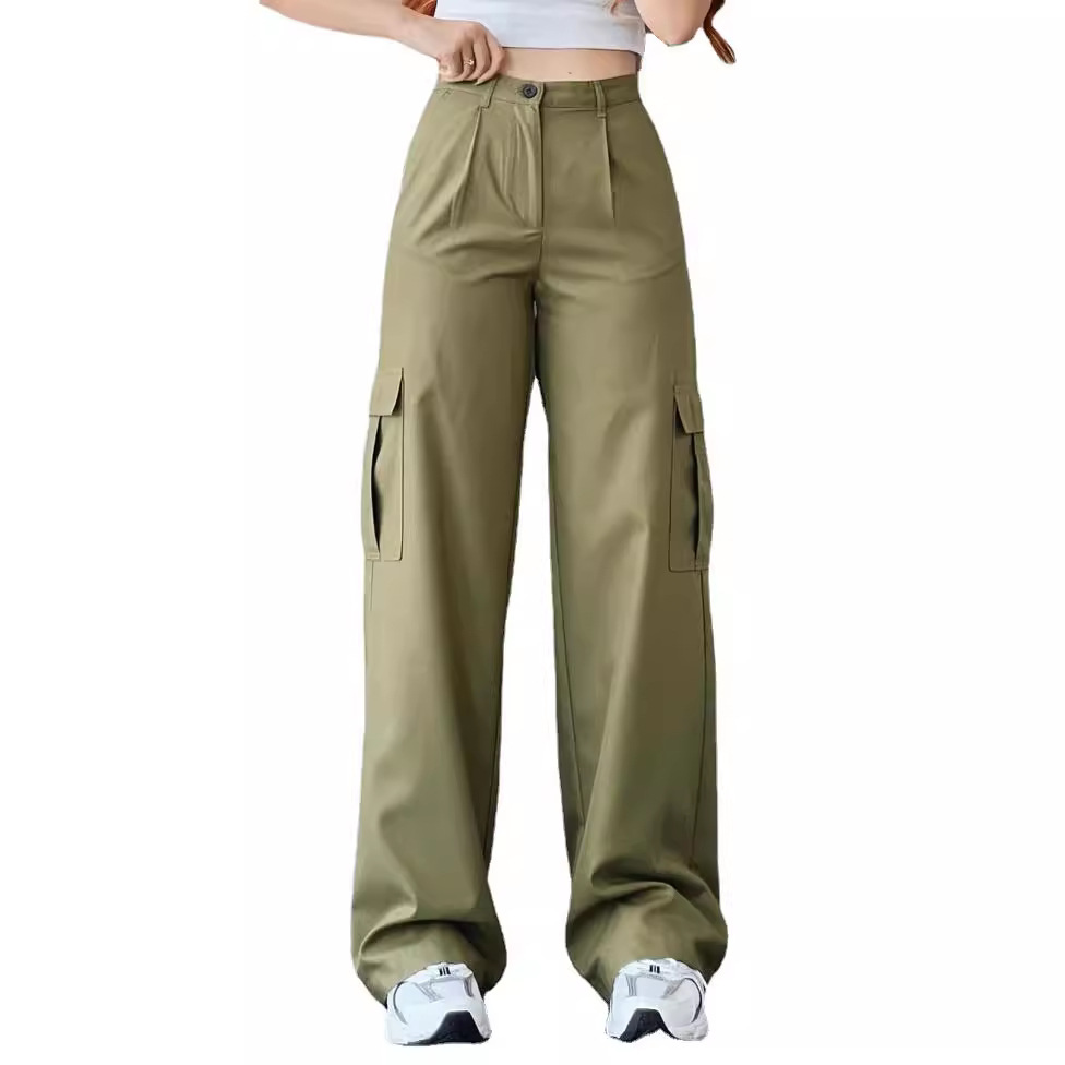 Women's Mid-Rise Straight-Leg Cargo Pants with 3D Pockets