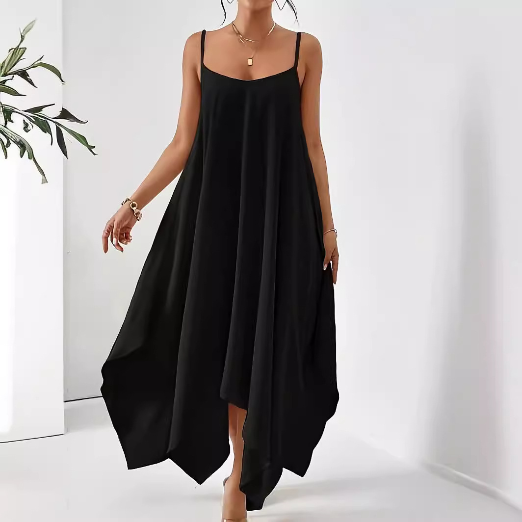 Women's Summer Sleeveless Open Back Irregular Hem Loose Midi Dress