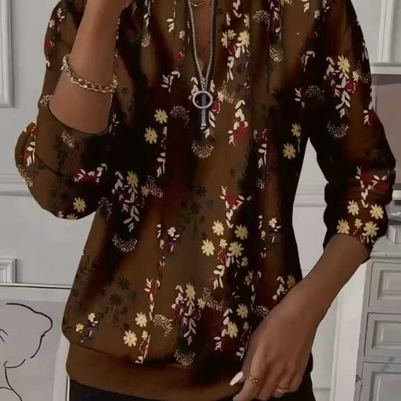 Women's Boho Print Long Sleeve Zip-Up Sweatshirt Casual Top
