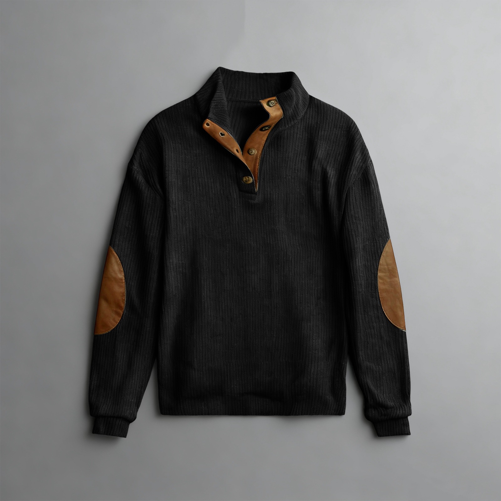 Corduroy Color-Block Pullover Hoodie with Stand Collar