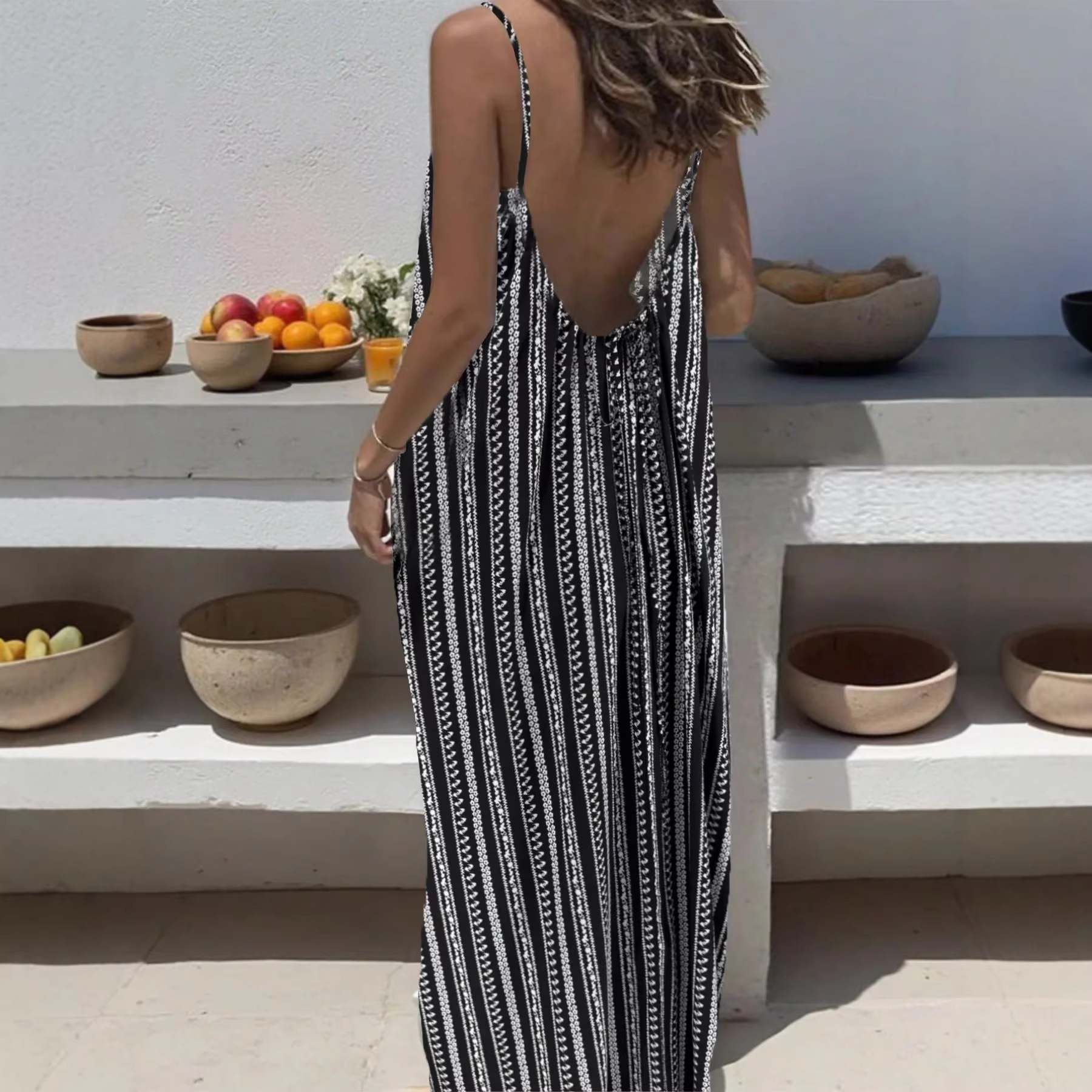 Women's Sleeveless Open Back Loose Lounge Dress Beach Cover-Up