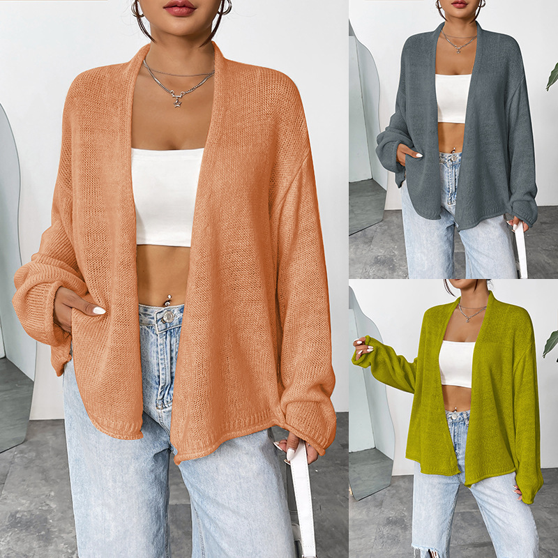 Women's Loose Lightweight Knit Cardigan Solid Color Casual Outerwear