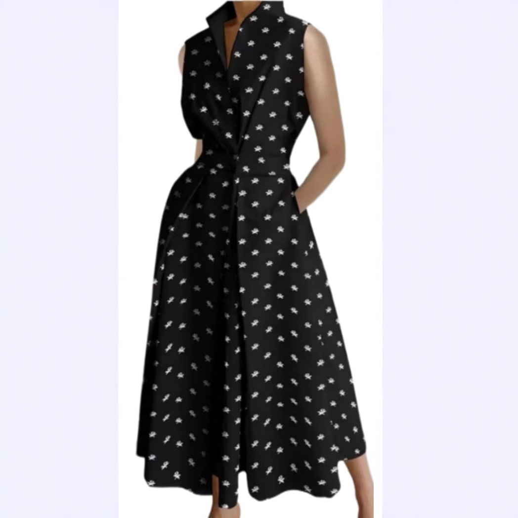 Polka Dot V-Neck Button Mermaid Dress