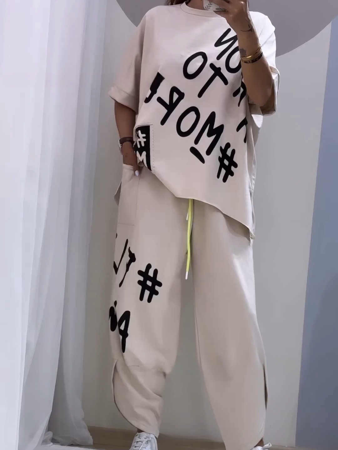 Letter Print Casual Two-Piece Women's Pants Set