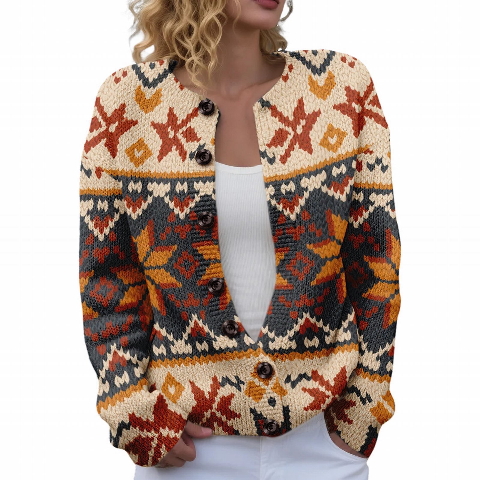 Women's Floral Maple Leaf Print Button Cardigan