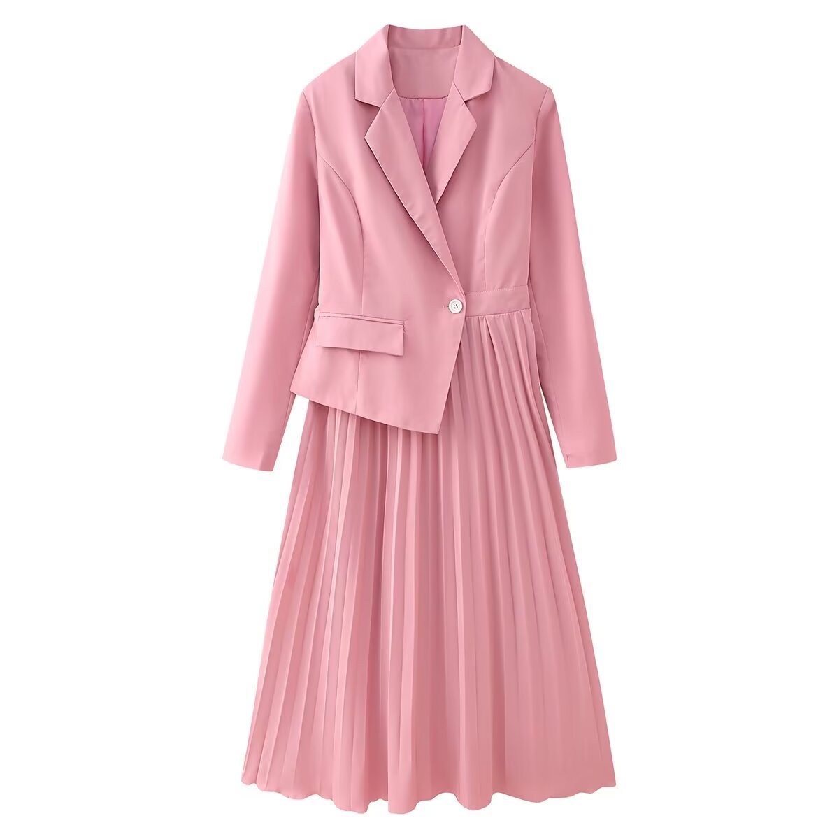 Women's Pleated Blazer Dress with Suit Collar