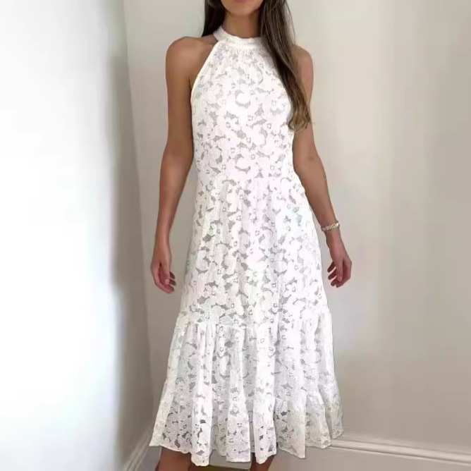 Halter Neck Sleeveless Lace Floral Bodycon Midi Dress