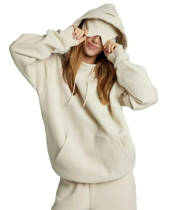 Built-in Eye Mask Hoodie Solid Color Pullover Long Sleeve Sweatshirt Set
