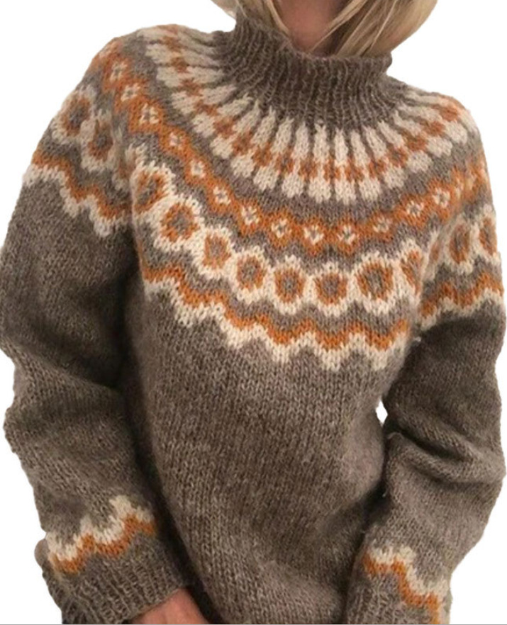 Women's Loose Mohair Chunky Knit Jacquard Sweater