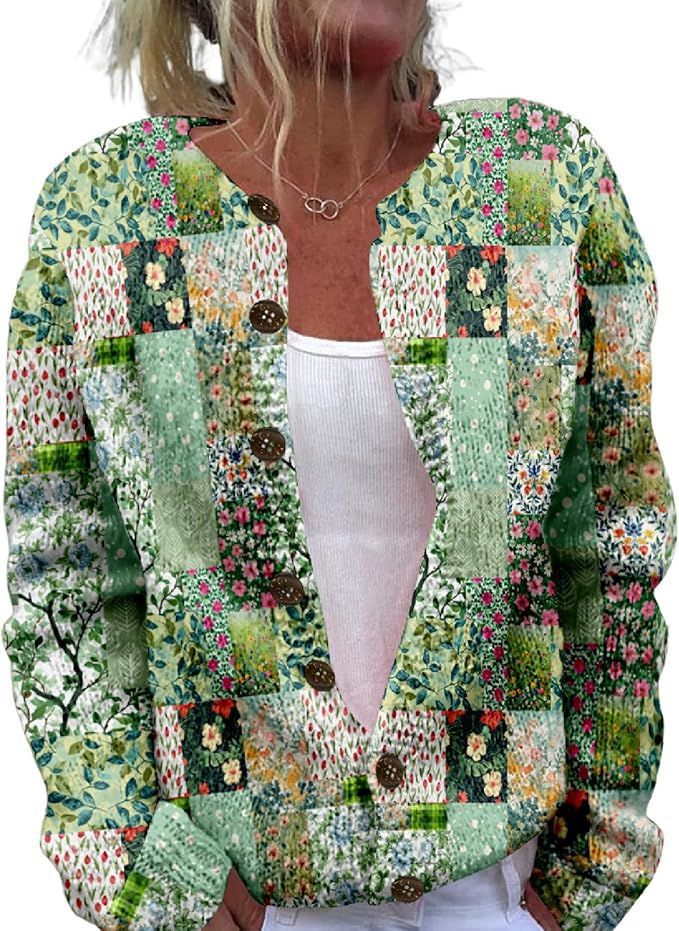 Women's Winter Graphic Print Faux Sweater Cardigan with Button Front