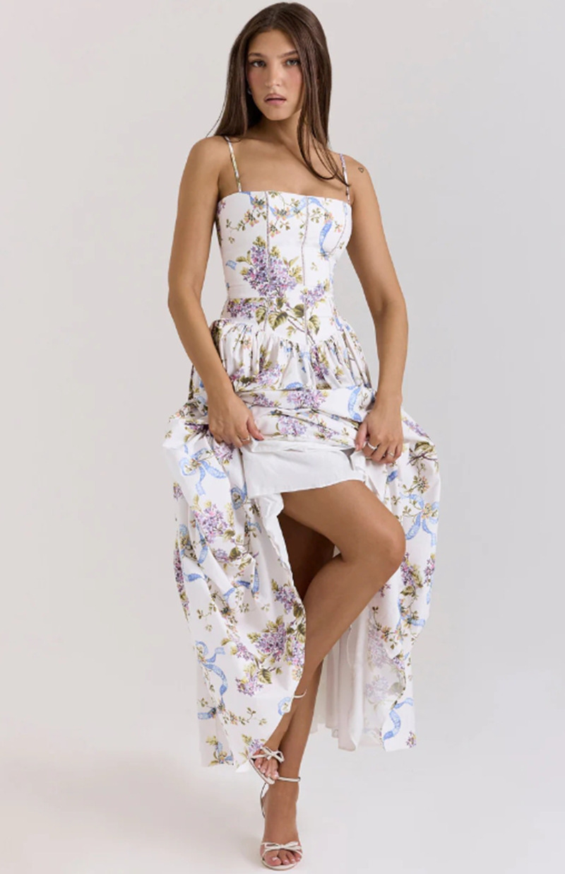 Floral Sleeveless Slip Dress Slimming Elegant Midi Dress for Women