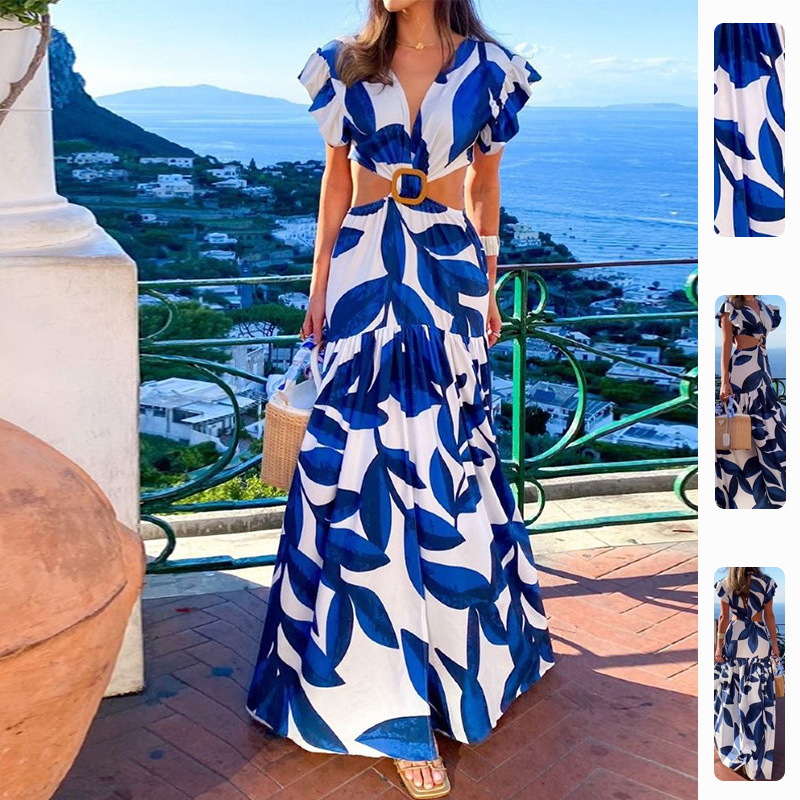 Women's Summer Puff Sleeve Floral Print Dress