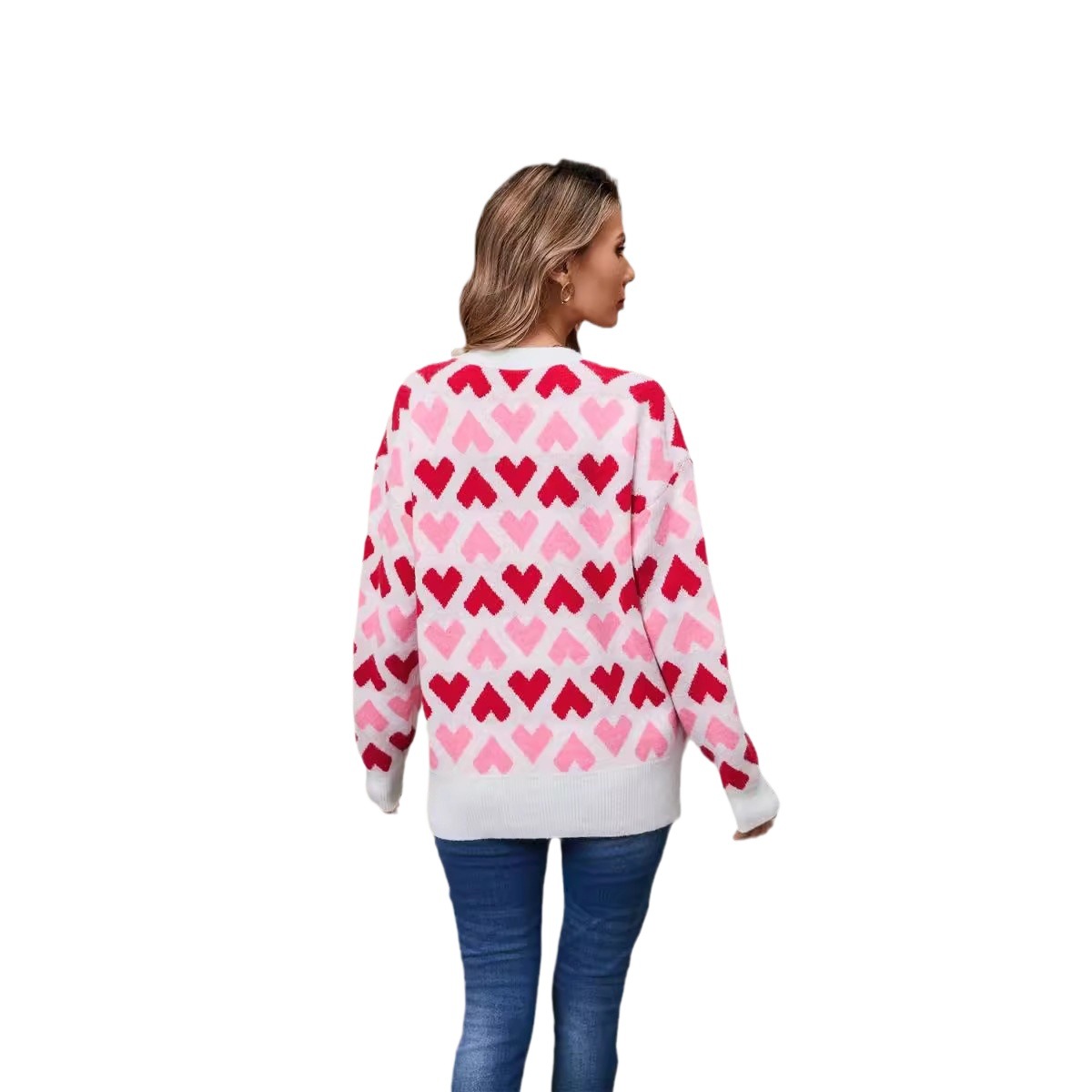 Heart Crewneck Pullover Sweater for Women