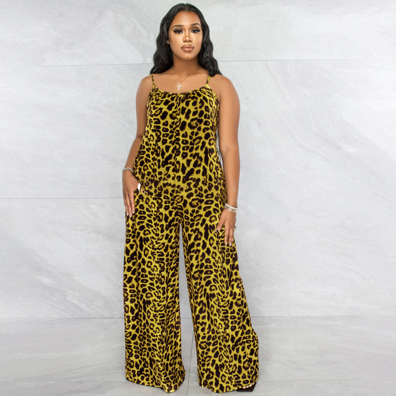 Women's Leopard Print Sleeveless Wide-Leg Jumpsuit