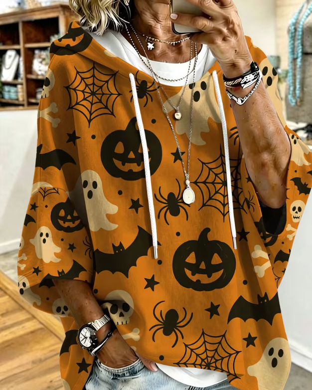 Women's Halloween Skull Pumpkin Print Casual Sweatshirt