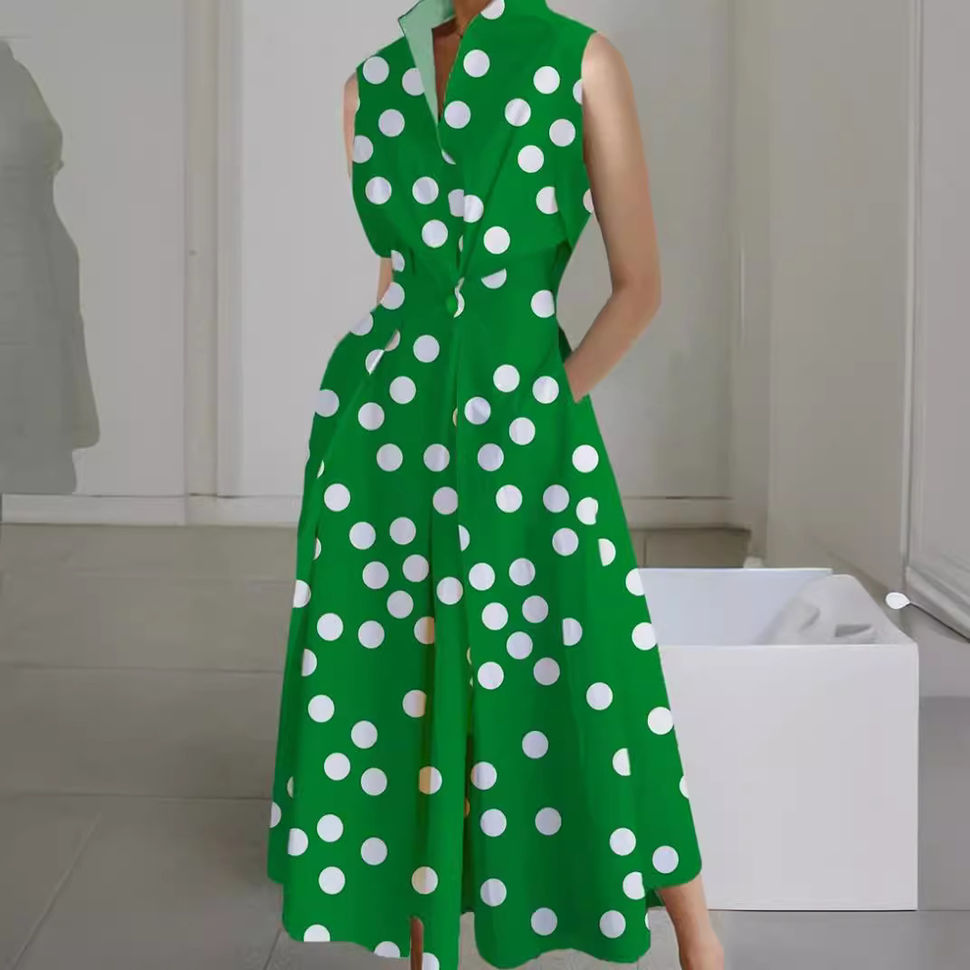 Polka Dot V-Neck Button Mermaid Dress