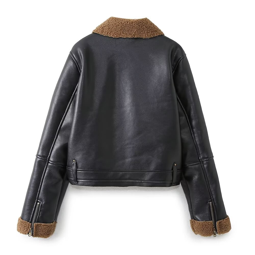 Women's Vintage Fleece-Lined Moto Jacket