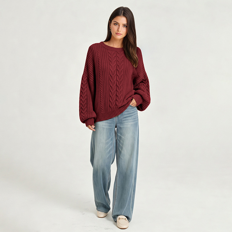 Women's Crewneck Cable-Knit Pullover Sweater