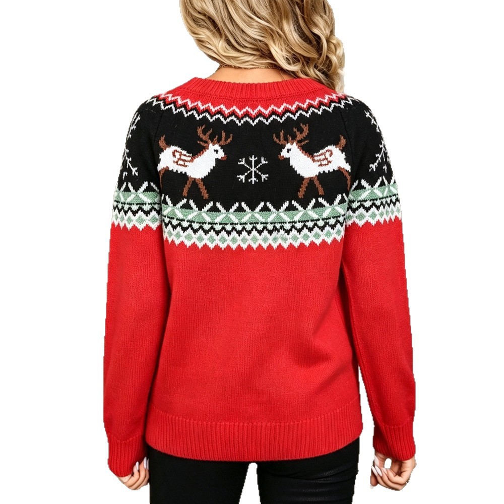 Women's Vintage Fair Isle Reindeer Christmas Sweater Red Plus Size