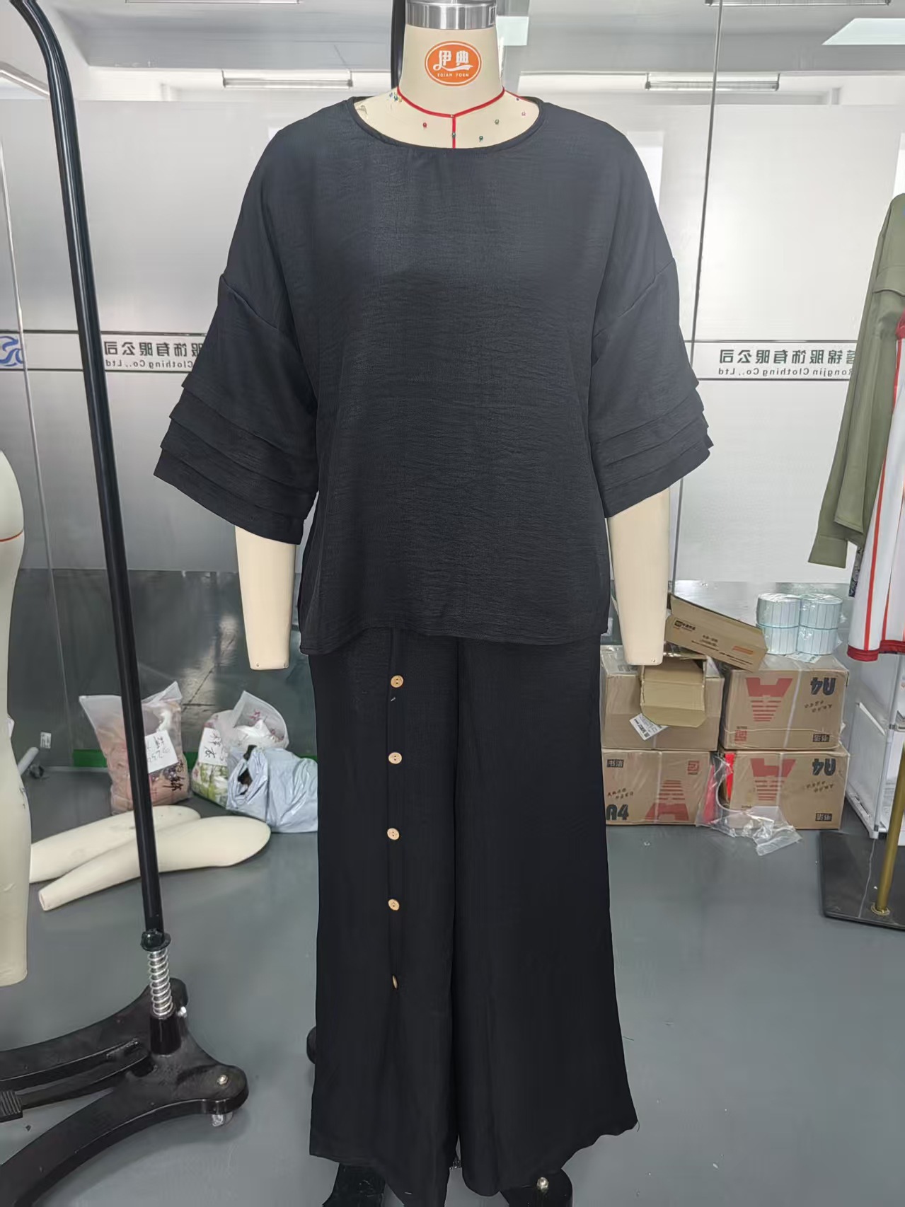 Women's Solid Color Loose Casual Three-Quarter Sleeve Top and Pants Set
