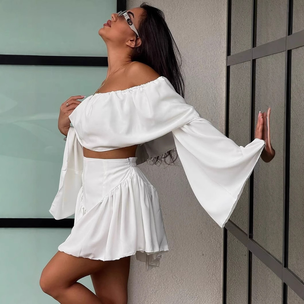 Women's Off-Shoulder Ruffle Top and High-Waist Mini Skirt Set