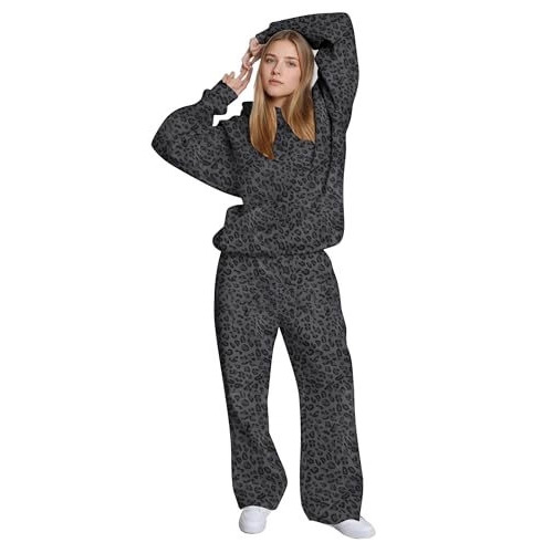 Women's Hooded Sweatshirt Set Polka Dot Print Casual Two-Piece