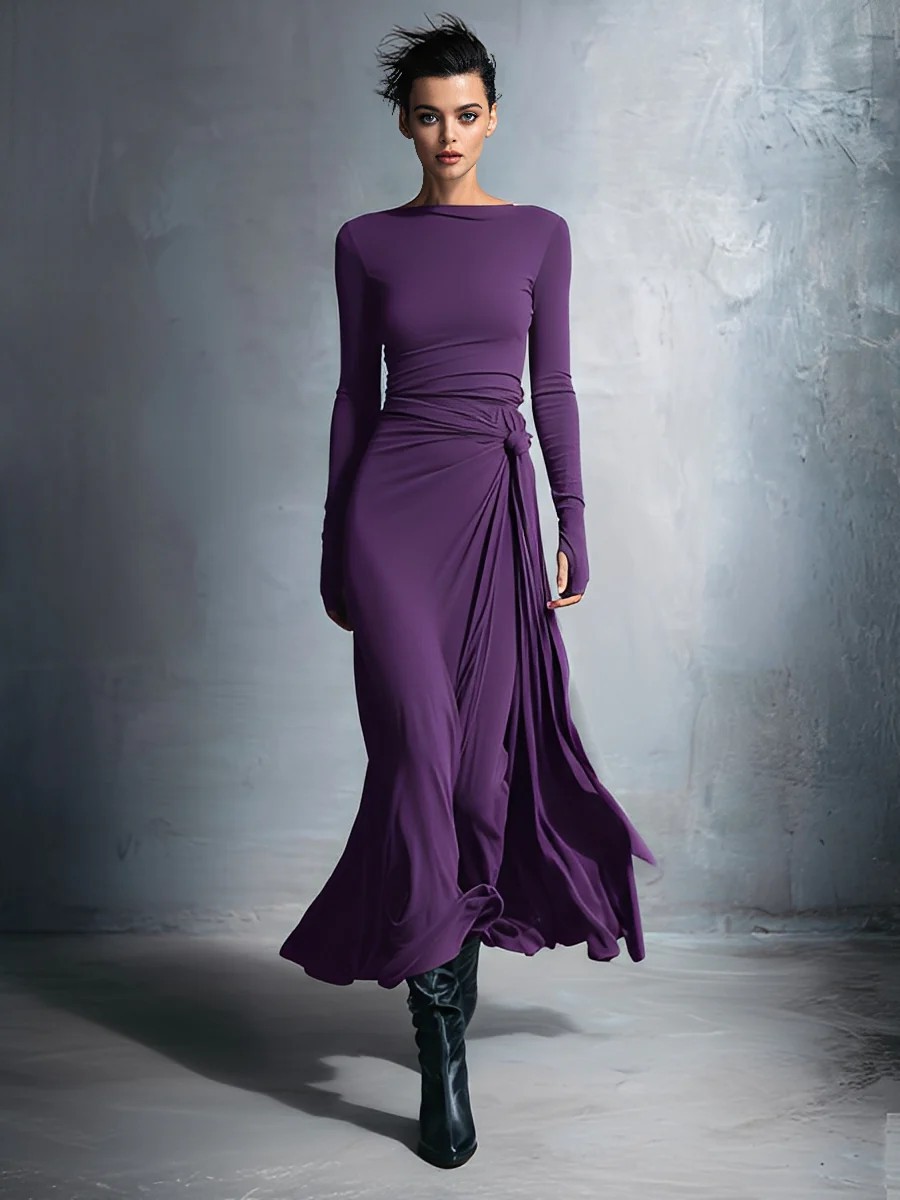 Off-Shoulder Twist Waist Bodycon A-Line Long Dress