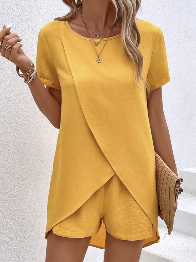 Women's Asymmetric Top and Shorts Two-Piece Casual Set