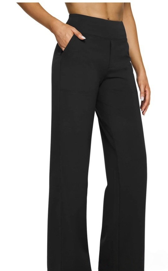 Women's Casual High-Waist Straight-Leg Knit Pants with Pockets