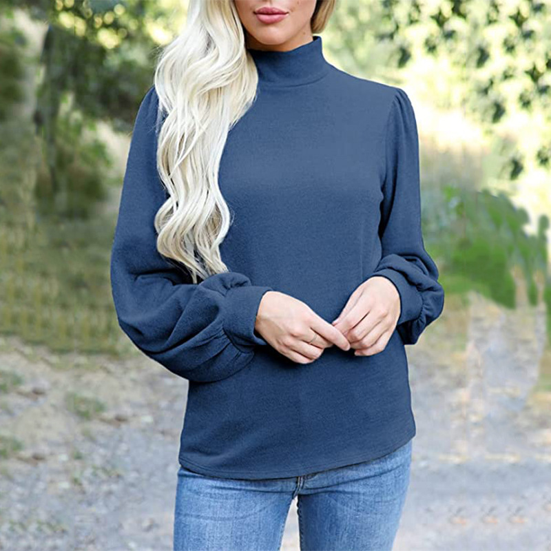Button-Down High Neck Balloon Sleeve Loose Knit Sweater