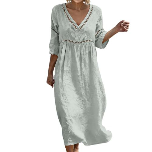 Women's Floral Print Ruched Midi Dress with Deep V-Neck and Five-Quarter Sleeves