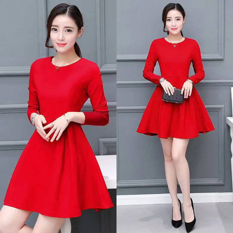 Women's Long Sleeve Black Bodycon Dress Slimming A-Line Midi