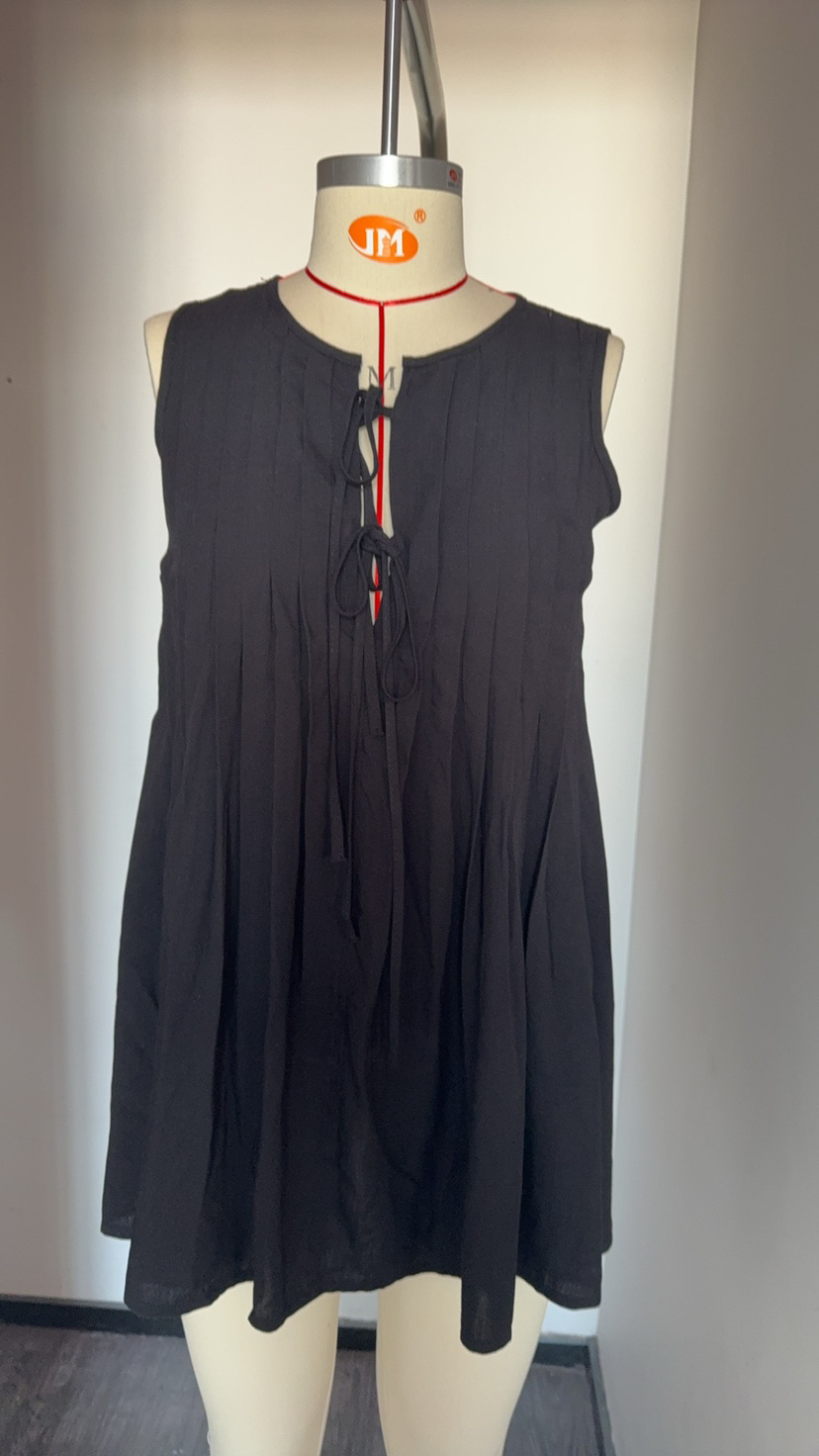 Tie-Front Sleeveless A-Line Vacation Dress