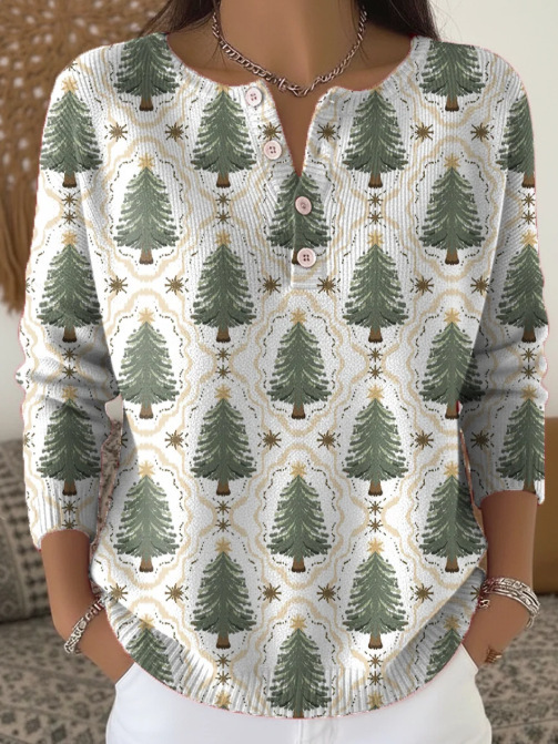 Women's Forest Crow Snowflake Print Button Sweatshirt