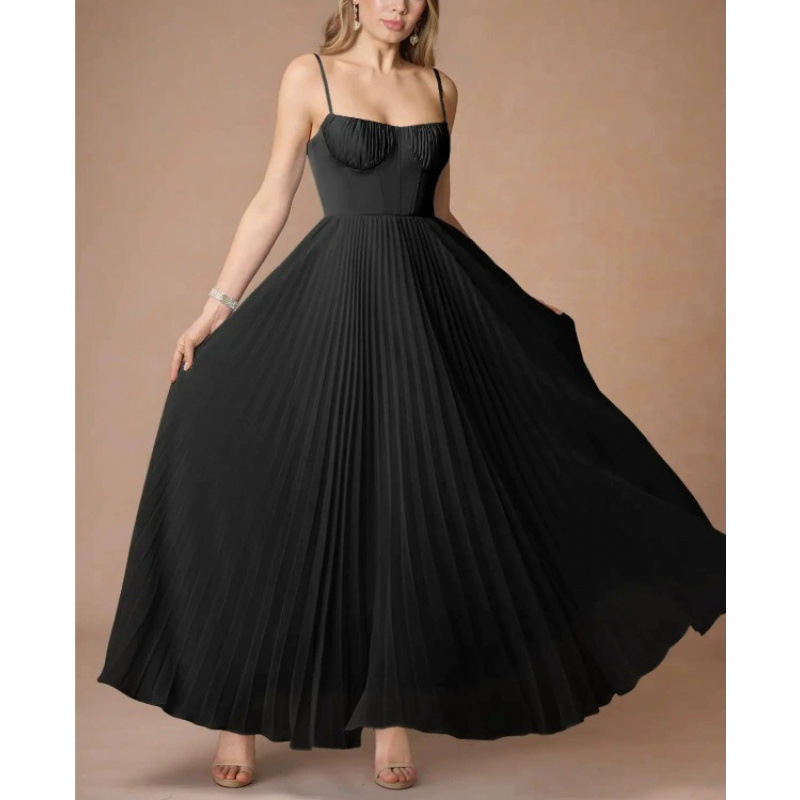 Sleeveless V-Neck Open-Back Ruched A-Line Evening Dress