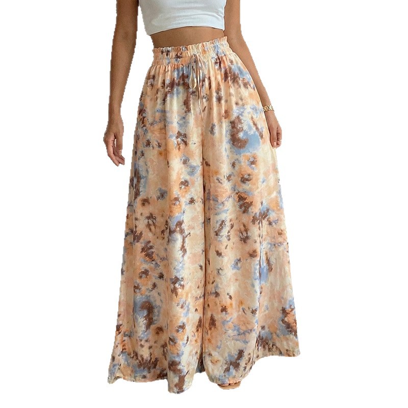 High-Waisted Tie-Dye Drawstring Wide-Leg Pants