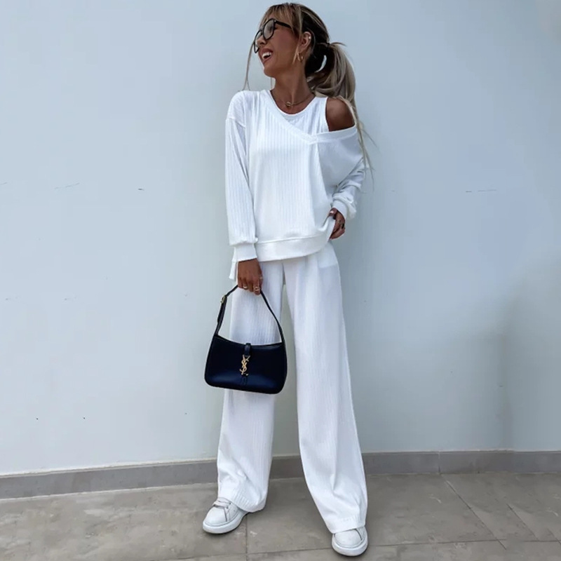 Women's Solid V-Neck Long-Sleeve Top & Pants 3-Piece Set