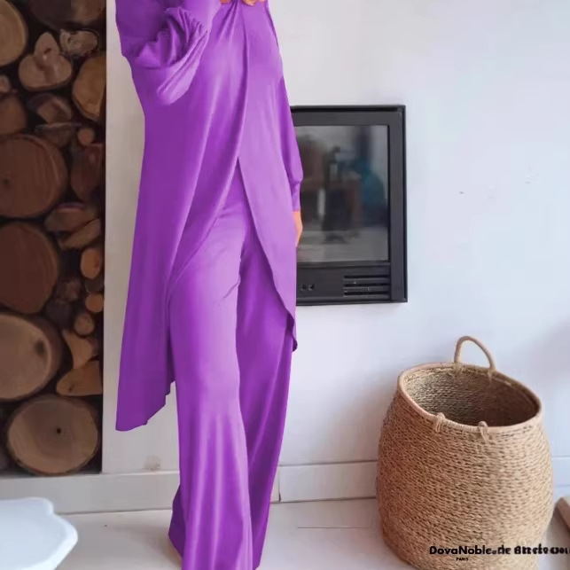 Women's Long Sleeve Asymmetric Wide-Leg Two-Piece Set Casual