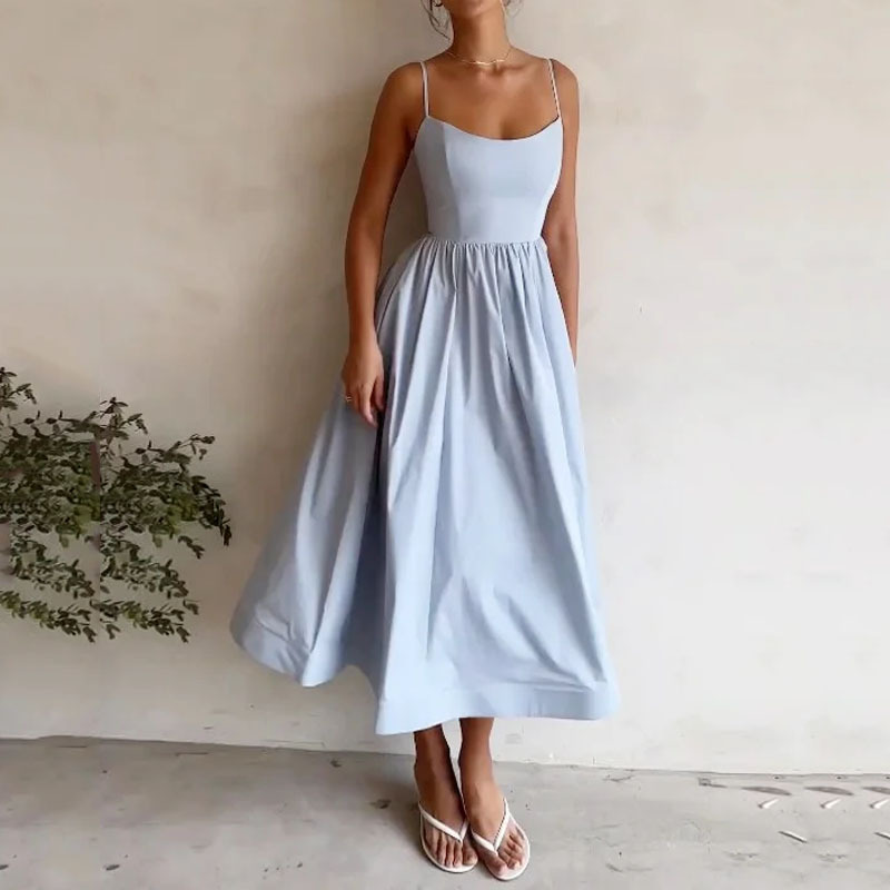 Women's Solid Color Waist-Cinched Cami Maxi Dress